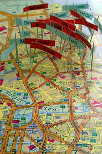 Stadtplan mit verschiedenen Wohnorten der Schler