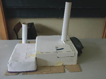 Ein Schlermodell im Erdkundeunterricht 2006 in der Klasse 7a: Tschernobyl im April 1986, Block 4.