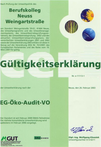 Urkunde der Gltigkeitserklrung 2003