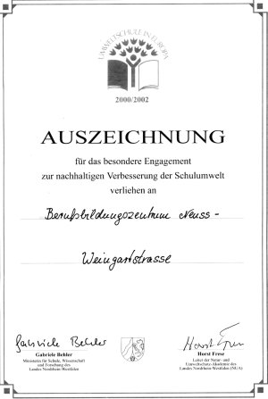 Urkunde der Auszeichnung Umweltschule in Europa 2000/2002