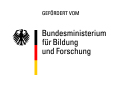 Das Logo zeigt den Bundesadler, die Farben schwarz-rot-gold und den Schriftzug gefördert vom Bundesministerium für Bildung und Forschung